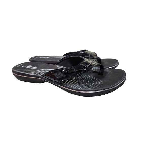 Clarks Ladies 11 M Cloudsteppers Breeze Sea Black Thong Flip-Flop Sandals - Picture 1 of 7